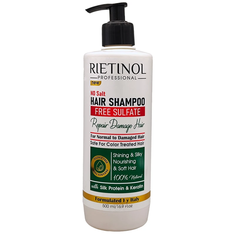 شامپو مو ریتینول مدل کراتین و پروتئین ابریشم (Rietinol Professional) حجم ۵۰۰ میلی‌لیتر