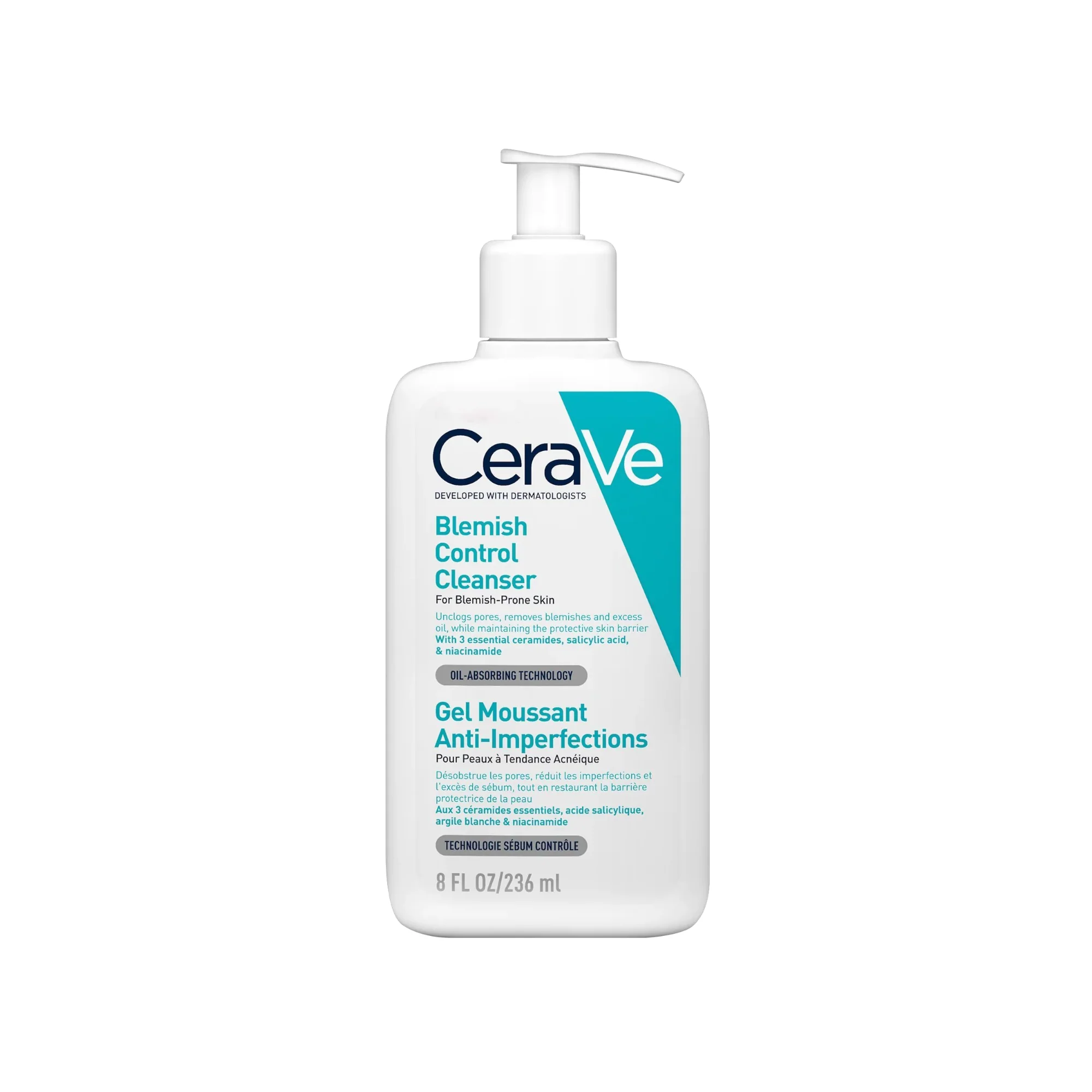 ژل شوینده ضد جوش و ضد لک سراوی (CeraVe Blemish Control Cleanser) حجم ۲۳۶ میلی‌لیتر | مناسب پوست‌های چرب و مستعد آکنه