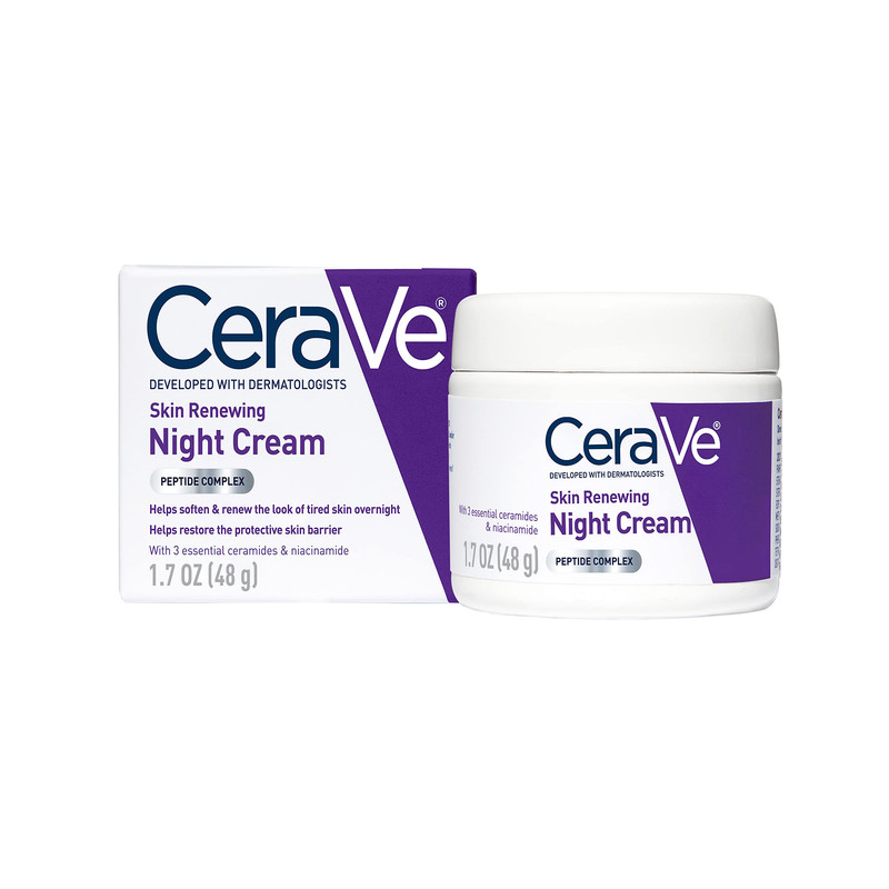 کرم شب ترمیم‌کننده سراوی (CeraVe Skin Renewing Night Cream) ۴۸ گرم | آبرسان، ضد چروک و تقویت‌کننده پوست
